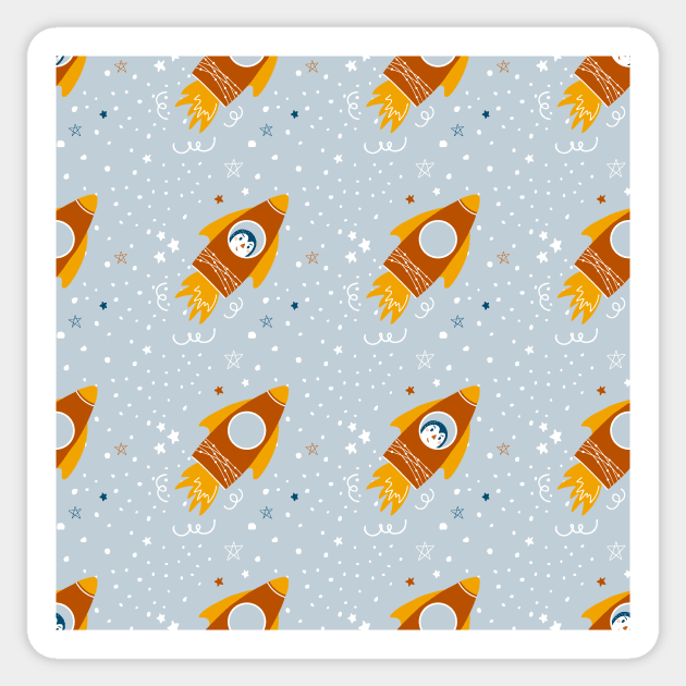 Cute seamless pattern with rockets and stars Sticker by DanielK